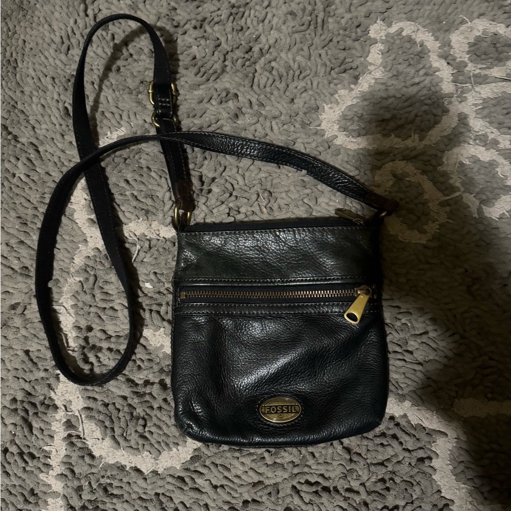Fossil Black Leather Crossbody Bag